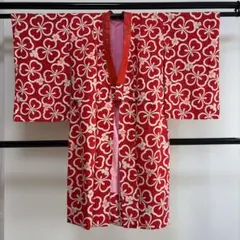 キ*リ様 ■E5756■アンティーク■正絹縮緬■赤　花柄　刺繍半衿付　袷長襦袢■