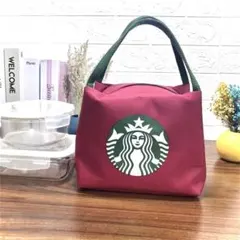 海外スターバックス限定弁当入れ 保冷バッグ　手提げバッグ　小豆色