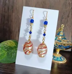 アラビアンピアス☪︎魔法の絨毯 レッド×ブルー ハンドメイドNo.1238