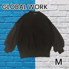 【GLOBAL WORK】ブラック 異素材 ニット ハイネック ボリューム袖 М