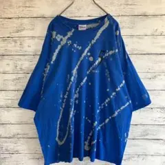 古着 ギルダン Tシャツ ブリーチ加工 斬新 ビッグシルエット ブルー 2XL