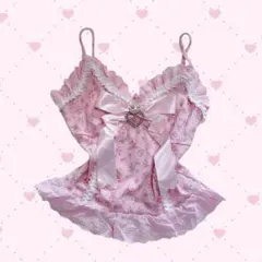 y2k 00s coquette 姫ロリ リボンレースランジェリーキャミソール