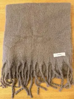 ブラウン ウール混紡 マフラー 大判 フリンジ付き