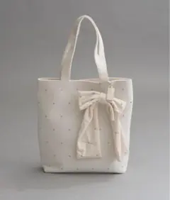 【完売品】NICE CLAUP リボンチャーム付き/ベロア×ビジュートートバッグ