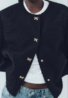 ZARA ループボタン付きテクスチャードジャケット リボン