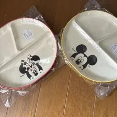 ミッキー＆ミニー　抗菌ランチプレート　赤& 黄　２色セット