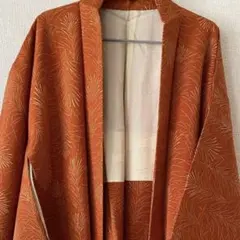 【正絹】ヴィンテージ 羽織 朱色 松葉紋様 艶やか レトロ