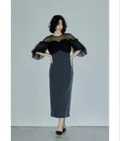 フロッキードットワンピース パーティードレス オケージョンドレス 結婚式 二次会