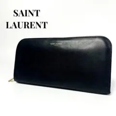 希少✨サンローラン 長財布 ラウンドファスナー ロゴ刻印 レザー ブラック