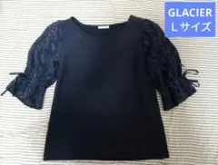 【グラシア】GLACIER ネイビー レースパフ袖 トップス L