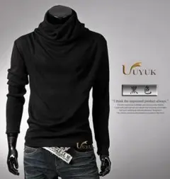 M ブラック タートルネック シャツ アフガン カットソー メンズ 長袖 ロンT