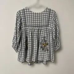 ZARA ワンピース　刺繍　ギンガムチェック　花柄