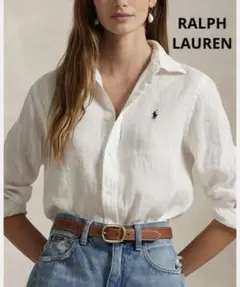 美品 近年モデル ラルフローレン リネンシャツ オーバーサイズ ポニー刺繍 白