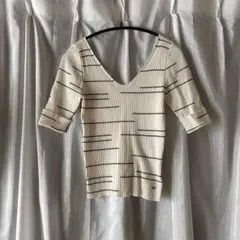 スナイデル　アイボリー ストライプ 五部丈Vネック Tシャツのサムネイル