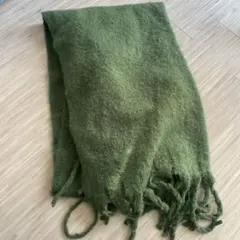 ウール フリンジ付きマフラー オリーブグリーン