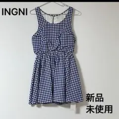 【新品タグ付】INGNI 即購入OK！ネイビーギンガムチェックワンピース M 夏のサムネイル