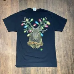 トナカイデザインのクリスマスTシャツ Mサイズ 黒のサムネイル
