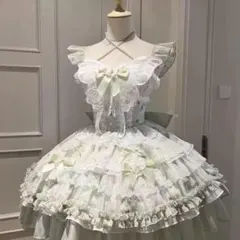 パステルグリーン×ホワイト バタフライ柄 ロリータワンピース