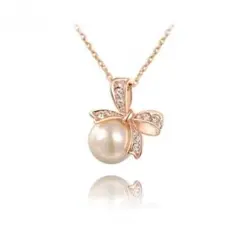 パール リボン ネックレス ローズゴールド 真珠 EARTHER RING