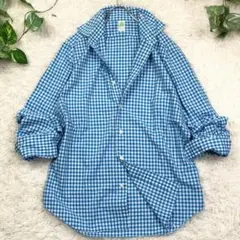 美品　フィナモレ ギンガムチェックシャツ L セミワイドカラー イタリア製のサムネイル