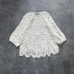 クロシェ レース トップス 白 かぎ編み チュニック ナチュラル