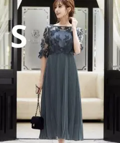 GIRL 刺繍レース切替え5分袖プリーツロング丈 結婚式 ドレス S