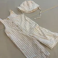 ストライプ サロペットと帽子セット