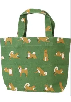 柴犬柄 緑色 トートバッグ
