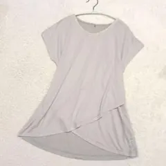 美品✨LL 異素材 切替 裾アシンメトリー カットソー グレージュ系