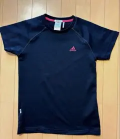 adidas レディース Tシャツ M ネイビー ピンクロゴ スポーツ 古着
