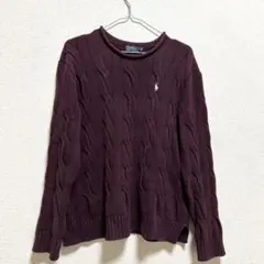 ポロラルフローレン ケーブルニット バーガンディ M コットン 刺繍ロゴ