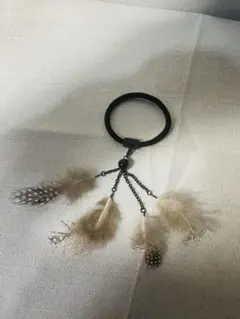 新品Joelle Gagnard ジョエルガニャールヘアゴムリアル羽根グレー黒