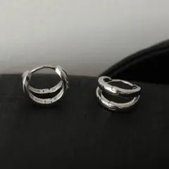 ピアス 10mm シルバー フープ ダブルライン レディース 韓国 大人