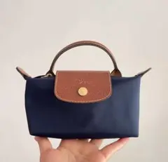 新品 ロンシャン ル プリアージュ ミニXS 2WAY ショルダー ネイビー×茶