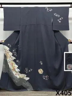 松井佚鴦 落款入 京友禅 訪問着 金彩 叩き染 正絹 躾糸付き X405のサムネイル