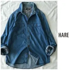 ◯HARE【洗える】ヴィンテージ ウォッシュ加工 デニム シャツ ブラウス