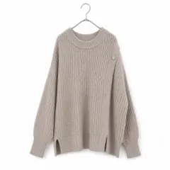 489×2, ワッフル編み サイドボタンニット ベージュ L
