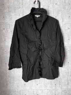 ☆美品【ブラック フリルシャツ】ブラウス/ブラック/ フリル/Mサイズ／長袖