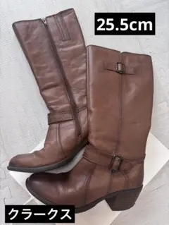 クラークス UK7 ブラウン ロングブーツ ジッパー付き