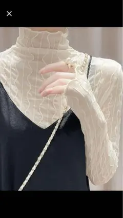 春新作レースシアー素材ハイネックインナーメッシュ 上品スタイリッシュ