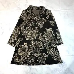 花柄 五分袖 チュニック ブラック 黒 綿 コットン カジュアル レトロ 美品