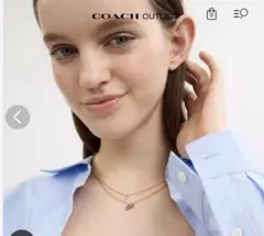 新品COACH ミニボウレイヤードネックレス ゴールド ピンク リボンモチーフ