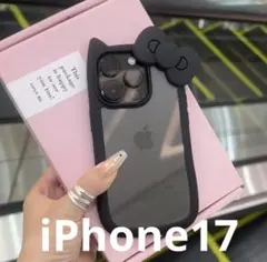 推し活に iPhone17 猫耳 リボン ケース クリア ブラック 韓国