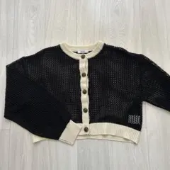 メッシュ編み クロップドカーディガン Mサイズ
