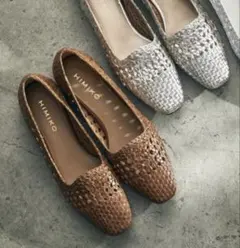 HIMIKOブラウン メッシュデザイン フラットシューズ