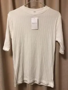 【新品・未着用】CINEMACLUB ランダムリブハイネックT 五分袖 ホワイト