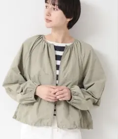 デッサン　Dessin　【洗える】ギャザークルーネックブルゾン　カーキ　オリーブ