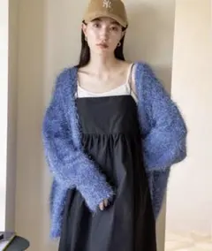 LOWRYS FARM ラメシャギーカーディガンLS ブルー LONG