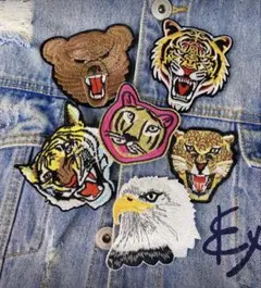 【【 新品未使用 】】動物刺繍アイロンワッペン　6枚セット　バラ売り可能