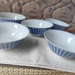 香蘭社　中丼ぶり 5客セット ギンガムチェック柄 陶磁器のサムネイル